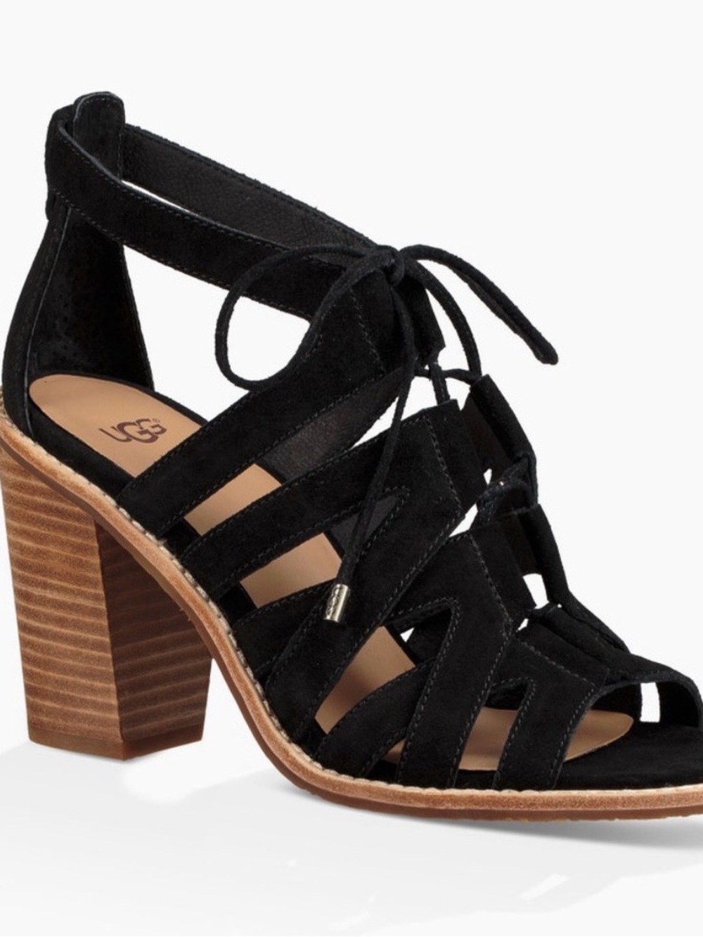 UGG Black Suede Lace-Up Strappy Sandals